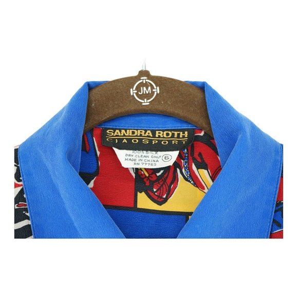 SANDRA‎ ROTH CIAOSPORT Blouse Shirt 100% Silk Vtg Colorblock Sz 6 - Picture 5 of 7